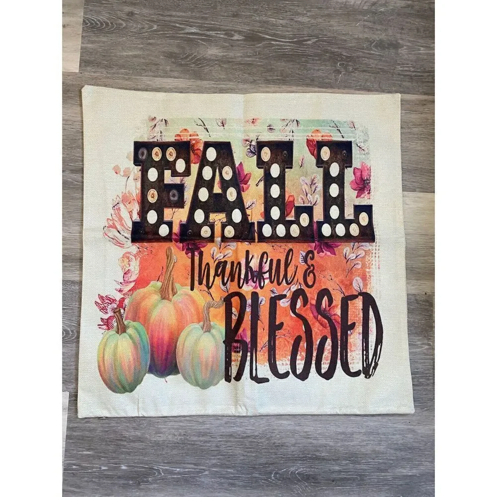 Fall Decor Pillow COVER 22”x22”, Decorative Thanksgiving Home PUMPKIN NEW
